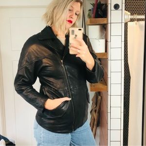 Vintage Express 90s Y2K Leather mid length Bomber Moto Jacket | XS (oversized)